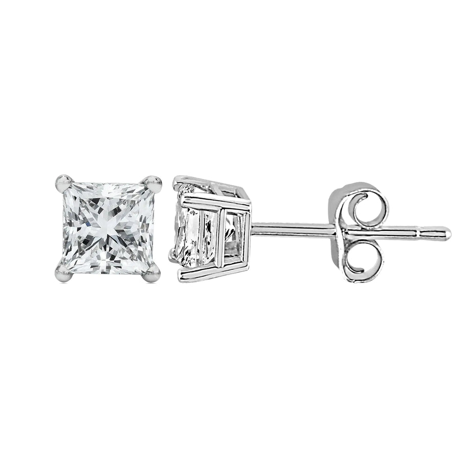 14K White Gold Princess Cut Lab-Grown Diamond Solitaire Stud Earrings (F-G Color, VS2-SI1 Clarity)